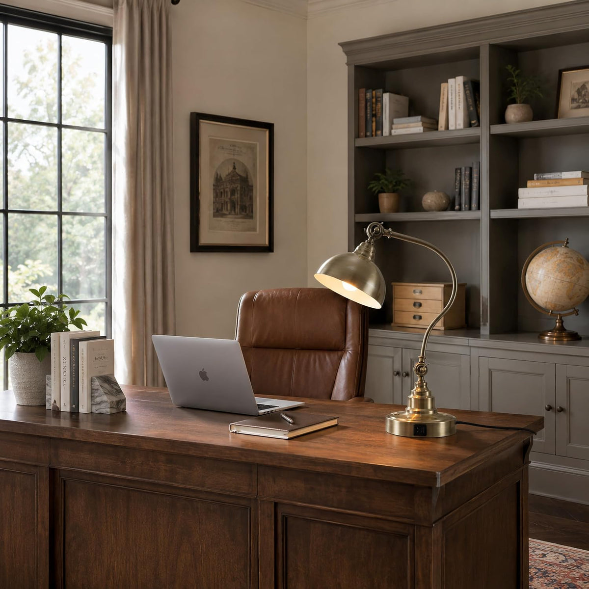 dimmable touch control antique brass desk lamp with, close-up detail