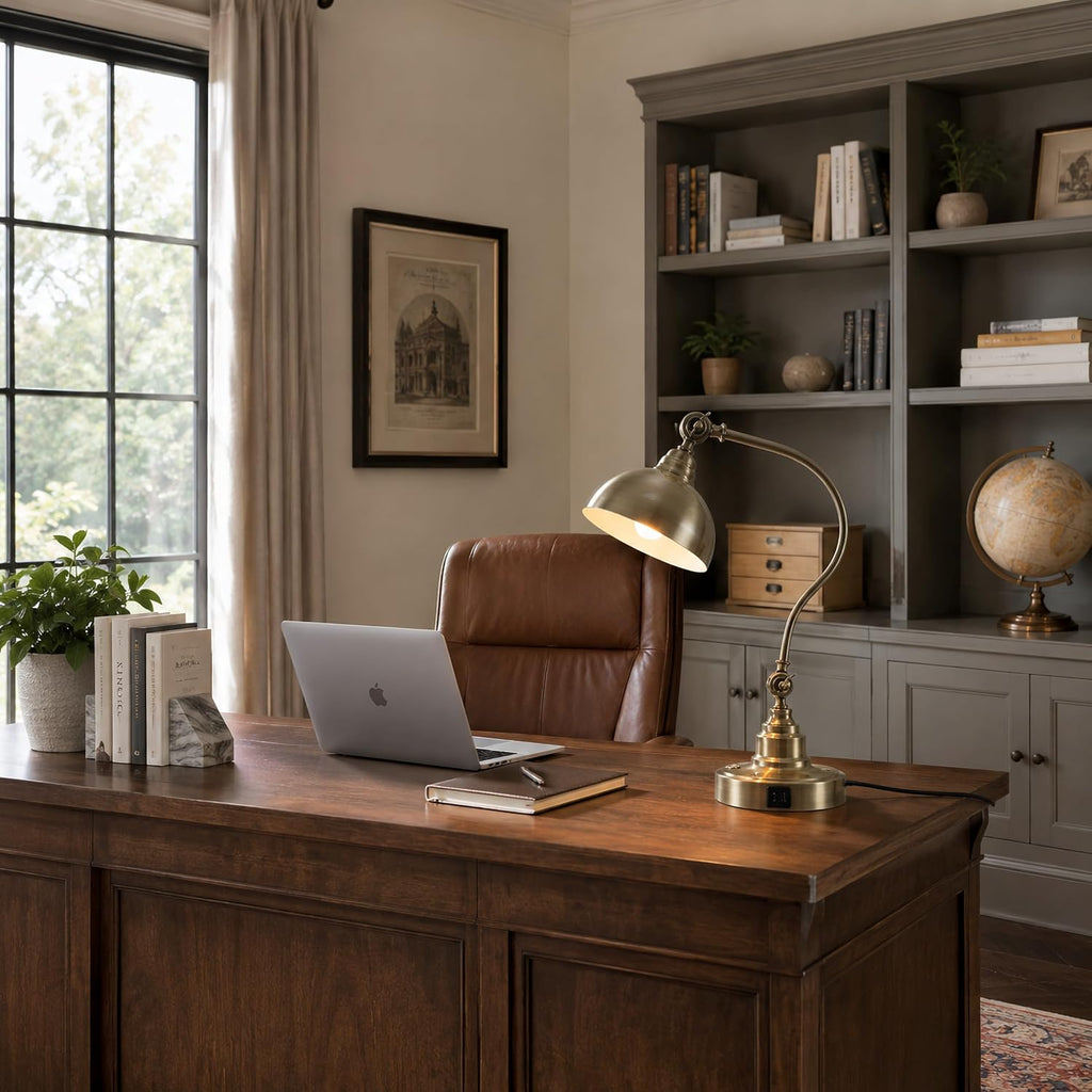 dimmable touch control antique brass desk lamp with, close-up detail