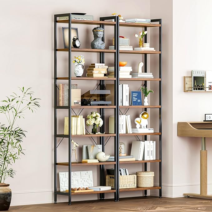 Casaottima Book Shelf, 7 Tier Tall Bookshelf, Modern Wood Bookcase Shelves - Image 5