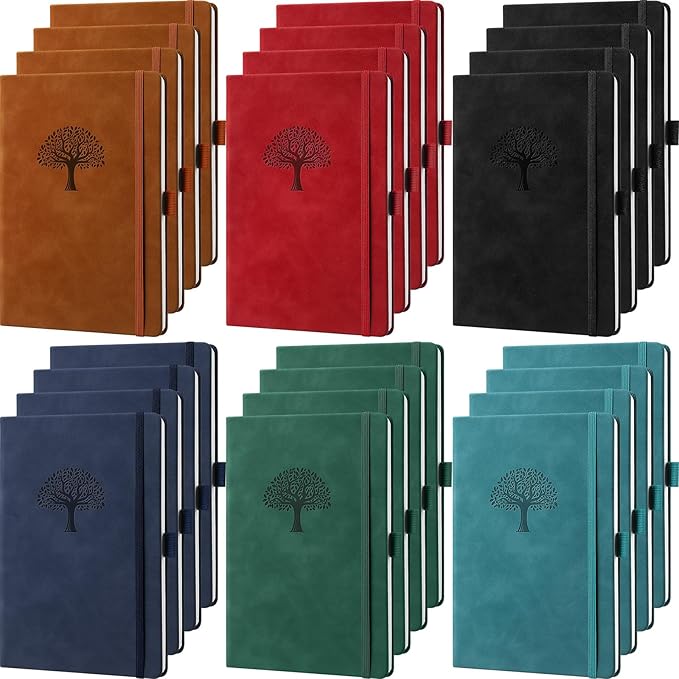 Qeeenar 24 Pack Leather Notebook Journals Bulk 5.7" x 8.3" Harder Cover A5 by Qeeenar