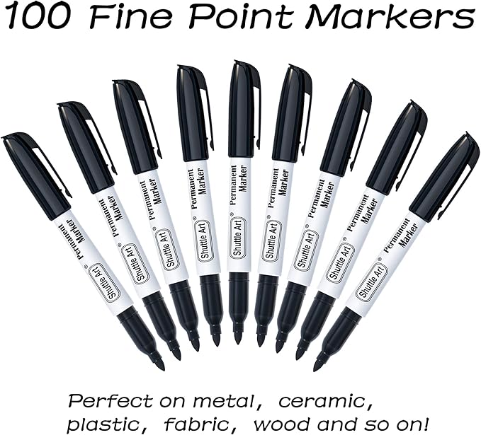 Shuttle Art 100 Pack Black Permanent Markers, Fine Point Permanent Marker Pens - Image 2