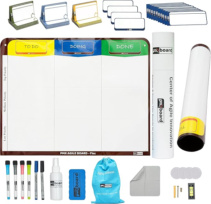PMXBOARD 3 Column Magnetic Kanban Board, Scrum Board Flex Whiteboard Kit. Agile by pmxboard-makethingsvisual