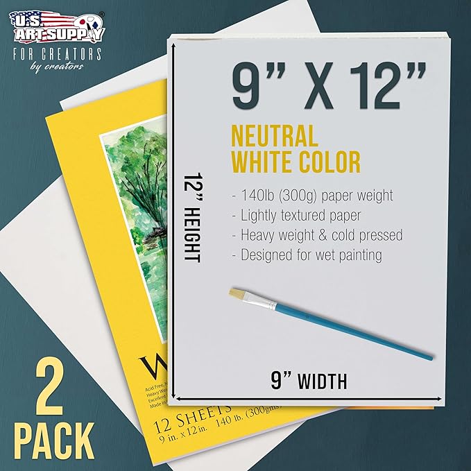 U.S. Art Supply 9" x 12" Premium Heavyweight Watercolor Paper Pad, 140lb - Image 2