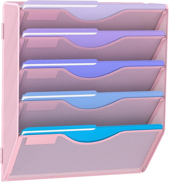 Gawerk 5 Tier Hanging Wall File Organizer, Mesh Mail Paper Orgnization Hanging by Gawerk