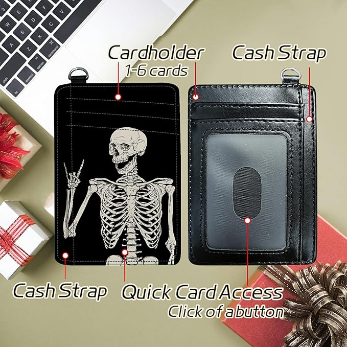 BWEGRHE Small Travel Wallets, Skull Skeleton Slim Minimalist Front Pocket Wallet - Image 5