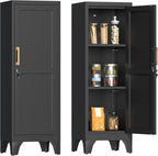 46" H Metal Locker Cabinet, Small Locker with Door and 2 Adjustable Shelf | Locker Cabinet with Adjustable Leveling Feet for Home, Bedroom, Office,Gym Assembly Required
