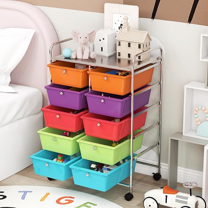 GOFLAME 10-Drawer Rolling Storage Cart, Art Craft Storage Organizer on Wheels - Image 7