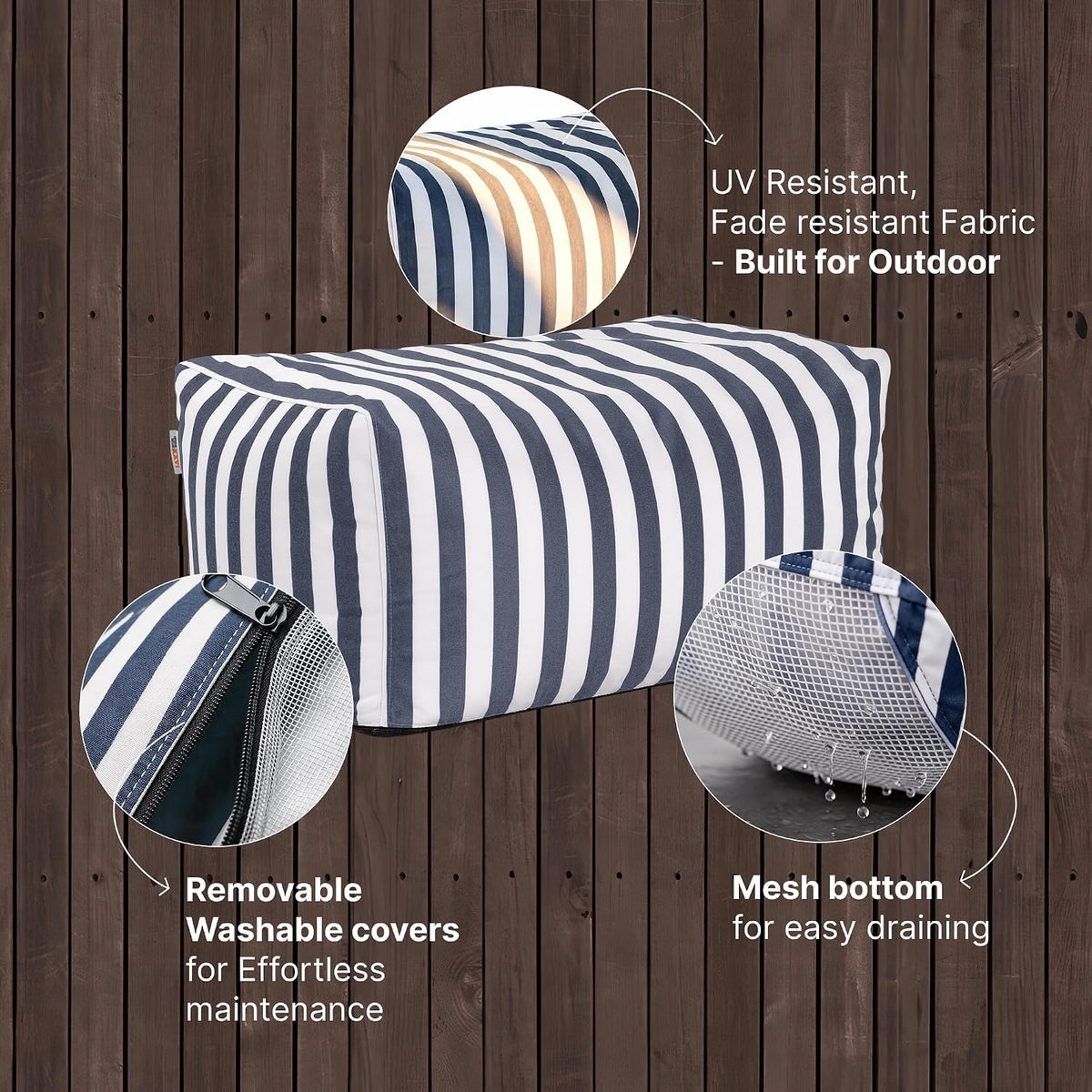 Jaxx Leon Outdoor Bean Bag Ottoman, Navy Striped