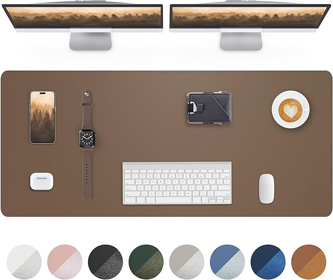 Leather Desk Pad Protector- 48" x 17" Office Desk Mat, Non-Slip PU Leather by AFIING