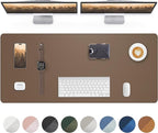 Leather Desk Pad Protector- 48" x 17" Office Desk Mat, Non-Slip PU Leather by AFIING