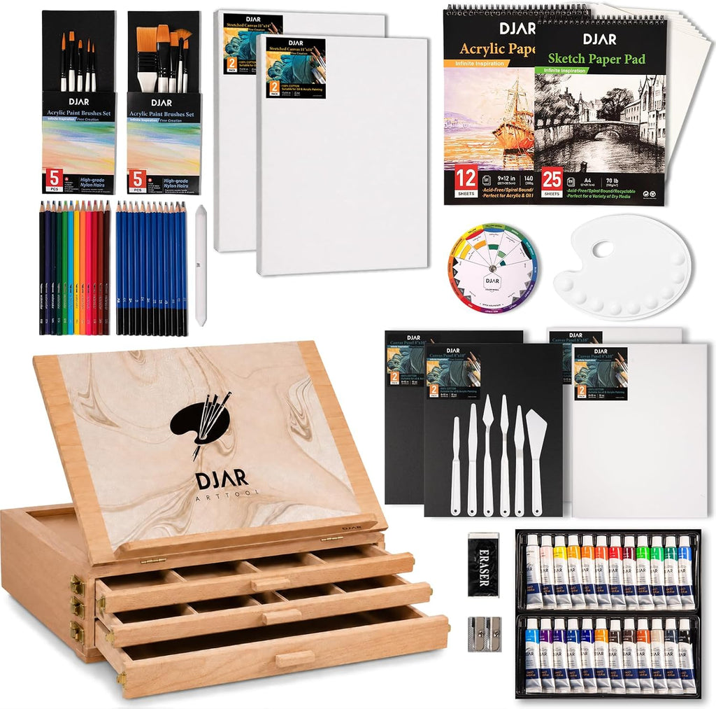 djar 87 pcs acrylic paint set with tabletop, main product view