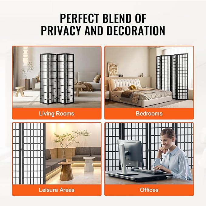 VEVOR Room Divider, 4 Panel Japanese Room Divider, Wood Folding Privacy Screen - Image 7