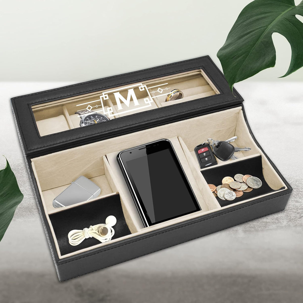 My Personal Memories Personalized Leather Valet Tray Box - Custom Monogrammed...