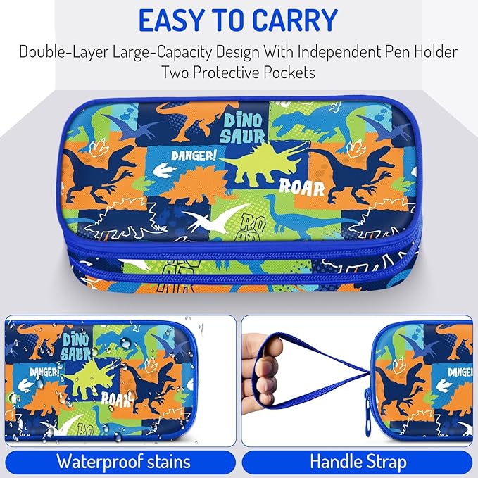 Fitvc Large Pencil Case for Boys, Dinosaur Boys Pencil Pouch for Kids Teens - Image 3