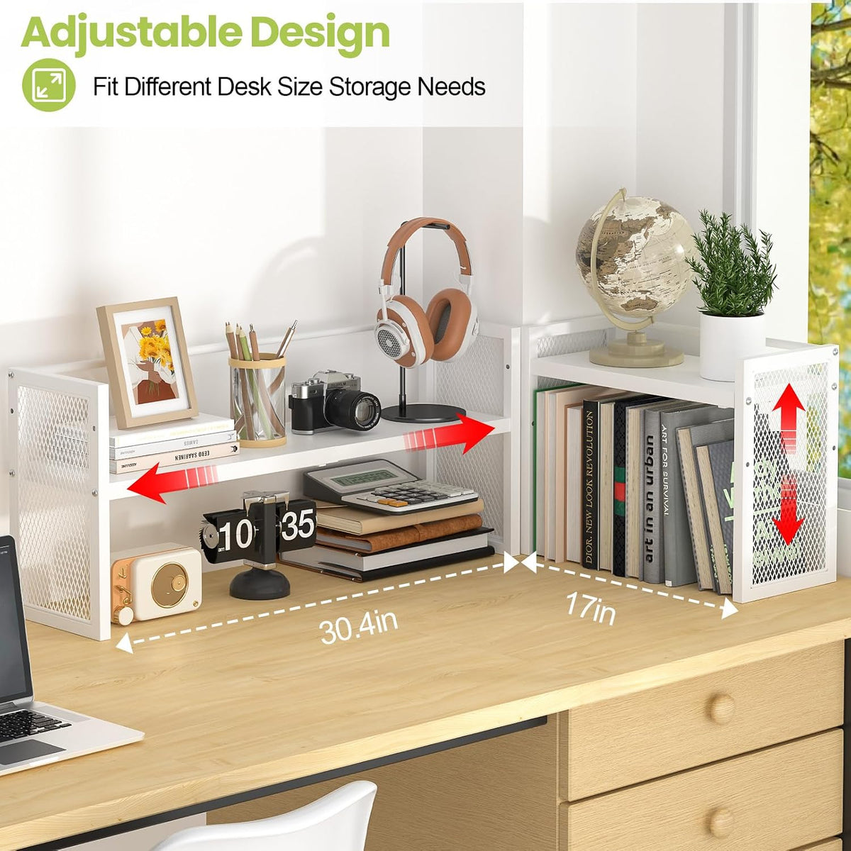 Expandable Desktop Bookshelf, Metal Desk Shelf Organizer Adjustable Height