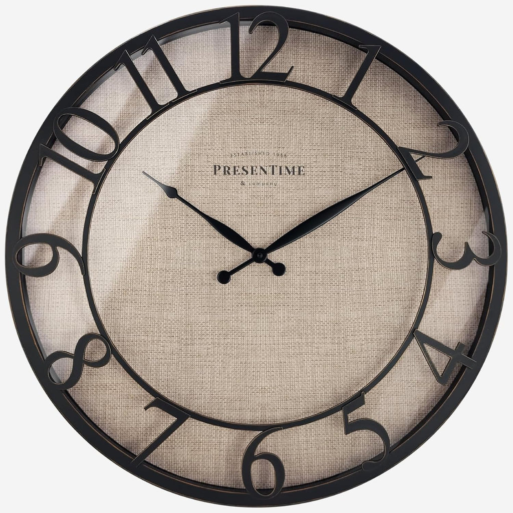 Presentime & Co 21" Farmhouse Series Wall Clock, Cottage Style, Faux Burlap