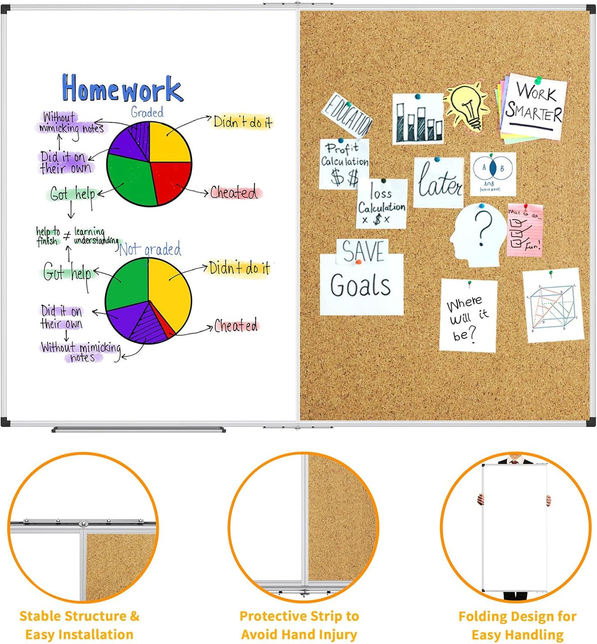 XBoard Magnetic White Board and Bulletin Corkboard Combination, 60 x 48 Inch ...