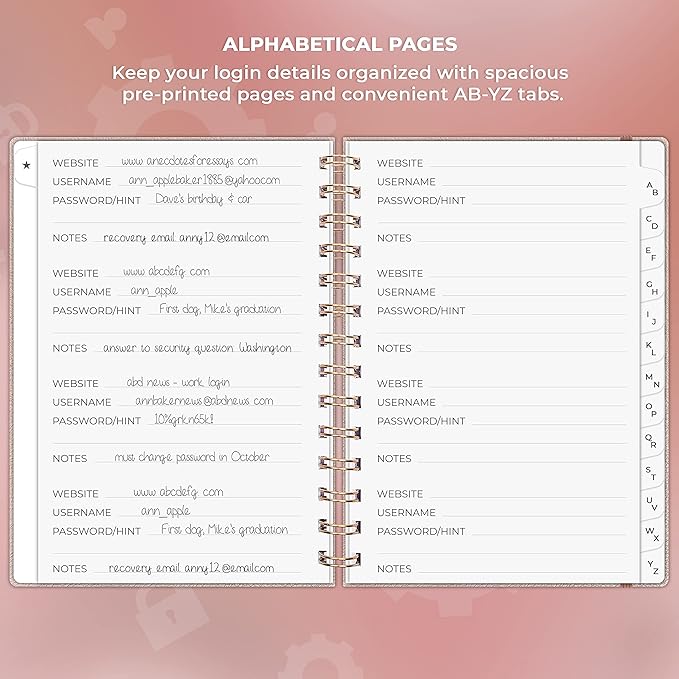 Clever Fox Password Book Spiral – Internet Address & Password Organizer - Image 3