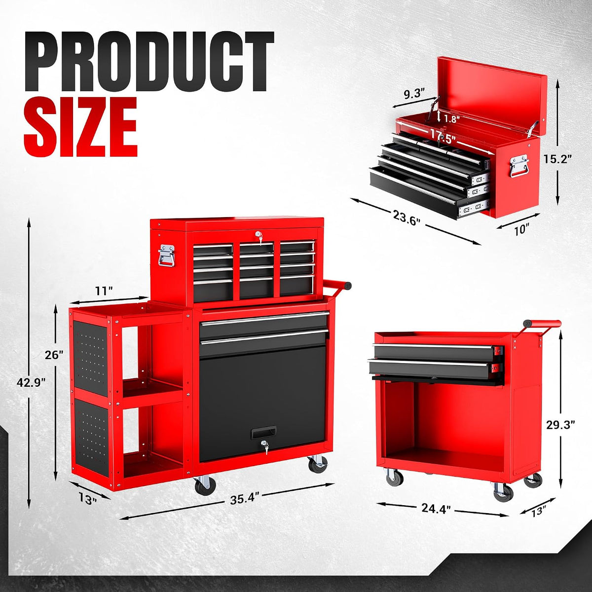LDHTHOPI 8-Drawer Rolling Tool Chest, 3-in-1 Modular Tool Box