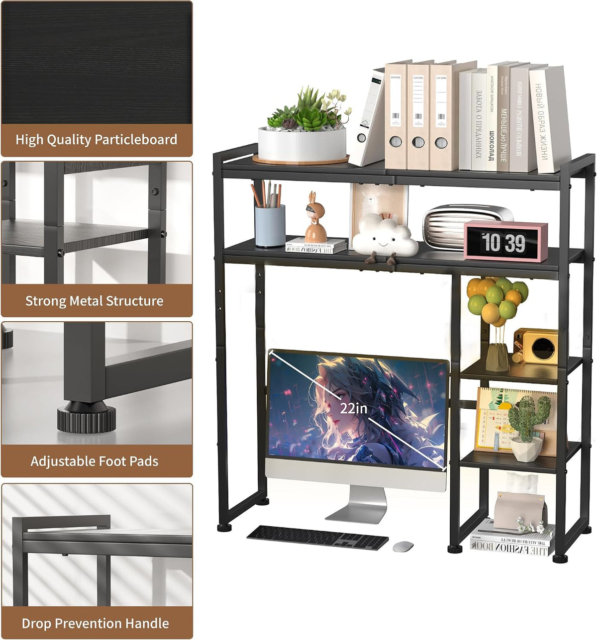 Aetheris Desktop Organizer Shelf, 30" Wooden Office Storage Rack, Displa...