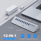YH9AC Powered USB Hub 10Gbps, intpw 12 Port USB C Hub - Image 2