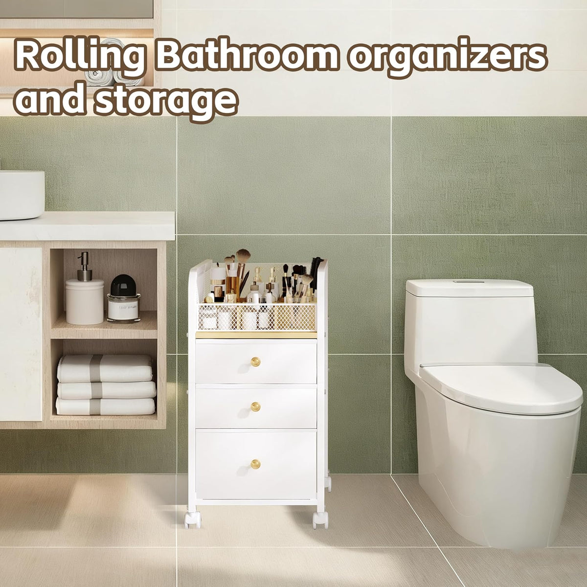 Rolling Makeup Organizer Cart with Drawers Under Desk Storage for Vanity