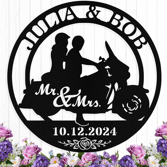 Custom Motorcycle Couple Metal Signs Personalized Couple Name Sign Motorbikes by HengMeiZiK