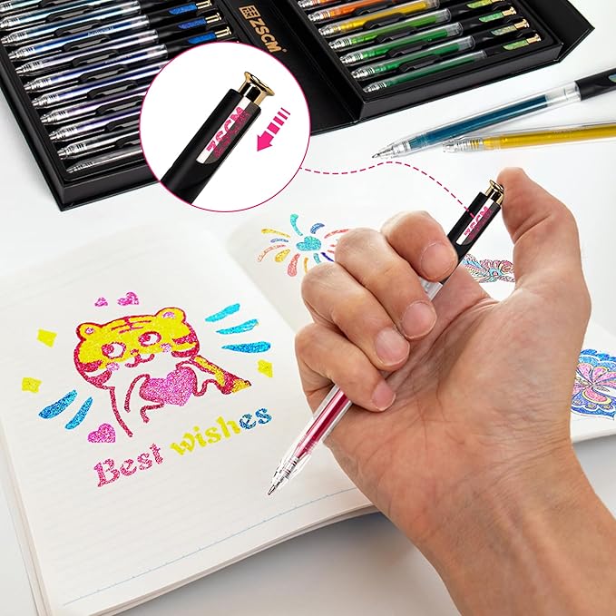 ZSCM Retractable Super Glitter Gel Pens, 24 Colors Large Capacity Metallic - Image 6
