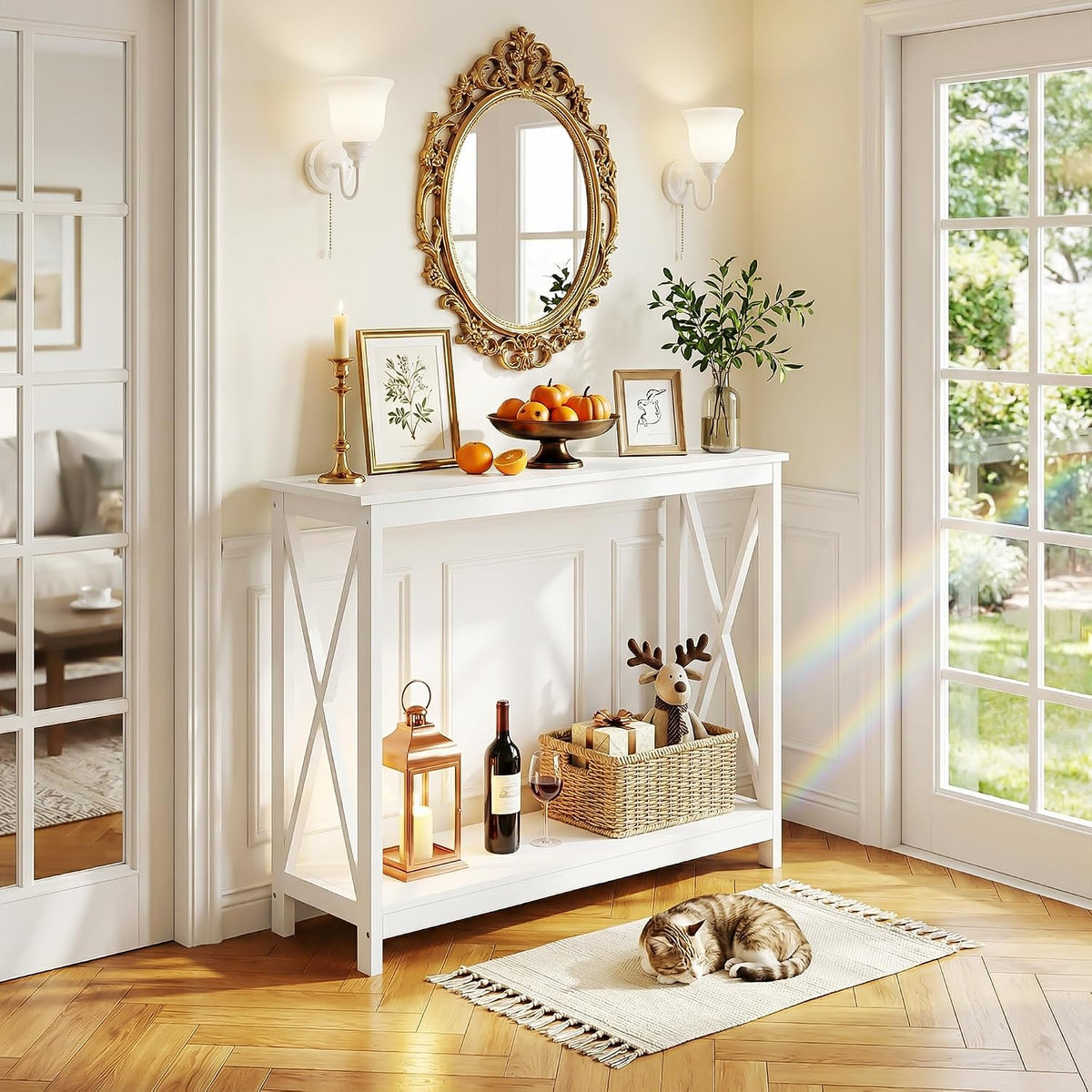 ZenStyle Sofa Side Console Table with 2 Storage Shelves Narrow Accent Table f...