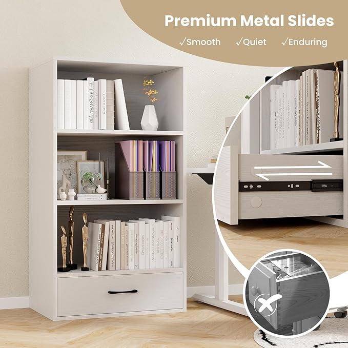 LOKO 4-Tier Bookcase with Storage Drawer, Modern Organizer Display Storage - Image 6