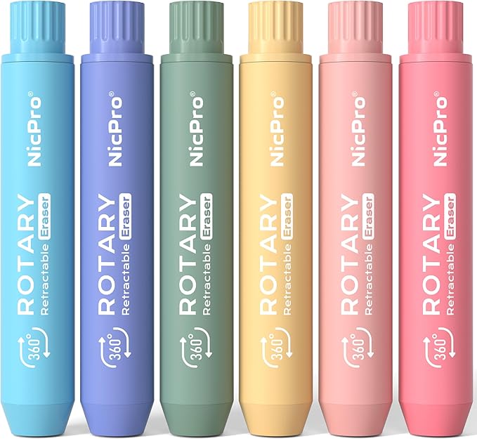 Nicpro 6 Pack Rotary Retractable Erasers, Soft TPE Twist Erasers in Cute by Nicpro