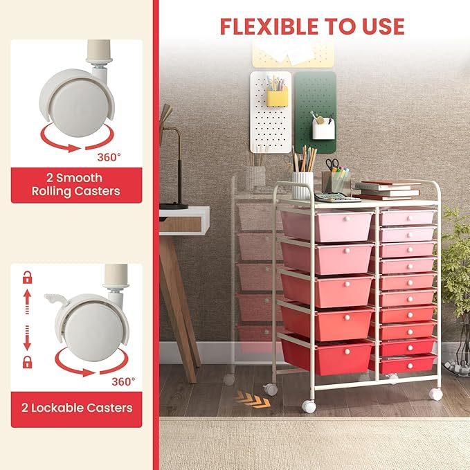 GOFLAME 15-Drawer Rolling Storage Cart, Craft Storage Cart - Image 5