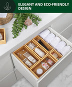 royal craft wood 5-piece bamboo drawer organizer set on a desk or shelf