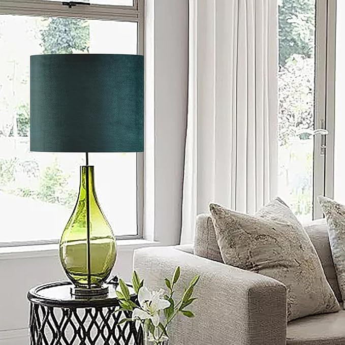 Green Velvet Lampshades Set of 2 Medium Drum Lamp Shade 13" Top x 13" Bottom x - Image 7