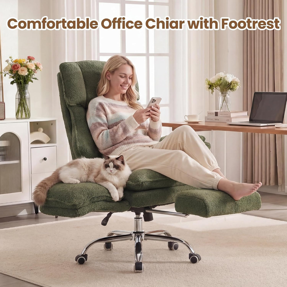 Big and Tall Office Chair with Flip Arms and Footrest, Teddy Criss Cross Legg...