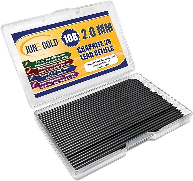 June Gold 108 Pieces, 2.0 mm 2B Lead Refills, 90 mm Length, Extra Bold Thickness by JuneGold