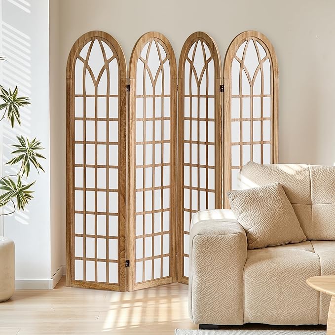Asnefeli 4 Panel Japanese Room Divider, Shoji Style Partition Divider, Fully by AsNefeli