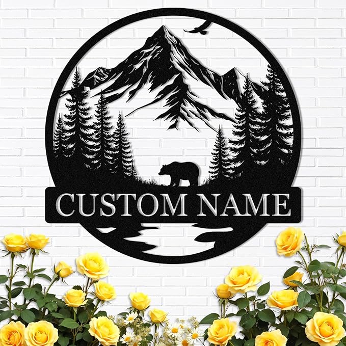 Dyoart Personalized Bear Metal Cabin Sign | Custom Signs Outdoor Metal | Cabin by Dyoart