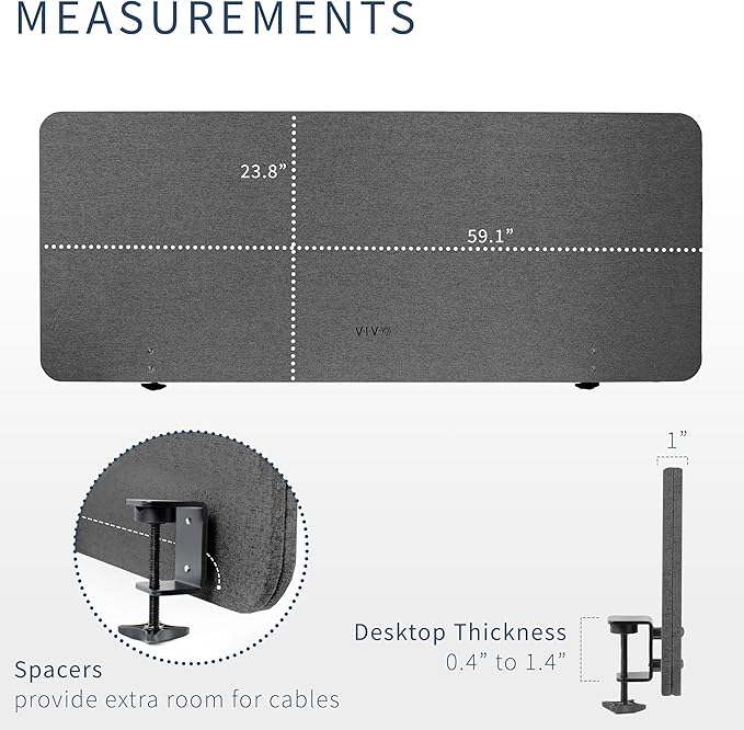 VIVO Clamp-on/Screw-on 60 x 24 inch Privacy Panel, Sound Absorbing Cubicle Desk - Image 3