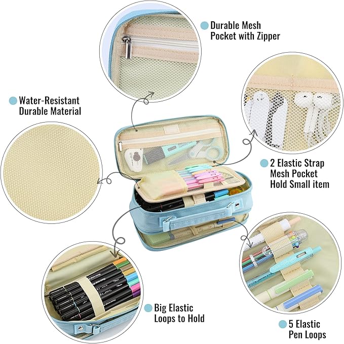 JOINPRO Pencil Case, Large Capacity Pencil Case Organizer; Double Zipper - Image 4