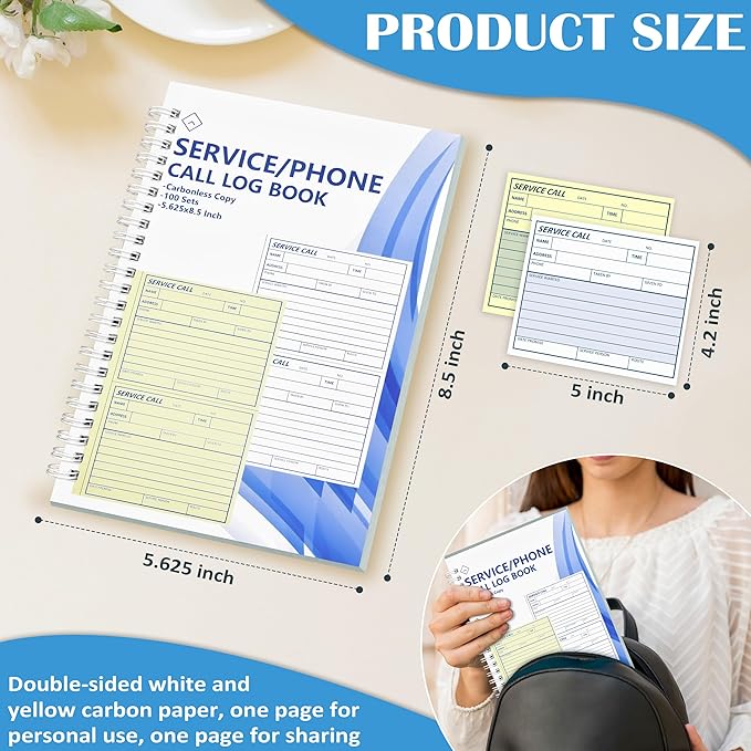 300 Sets Service Call Log Book 5 5/8 x 8 1/2" 2 Part Carbonless 2 Message Sets - Image 2