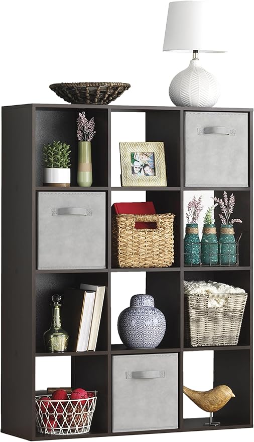 Whitmor 12 Cube Bookcase, 4 Tier Stackable MDF Bookself, Open Storage Display by Whitmor