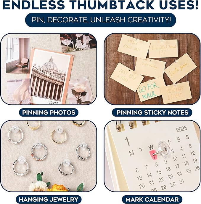 150 Pack Clear Push Pins Tacks by Luxurecourt, Flat Head Thumbtacks - Image 3