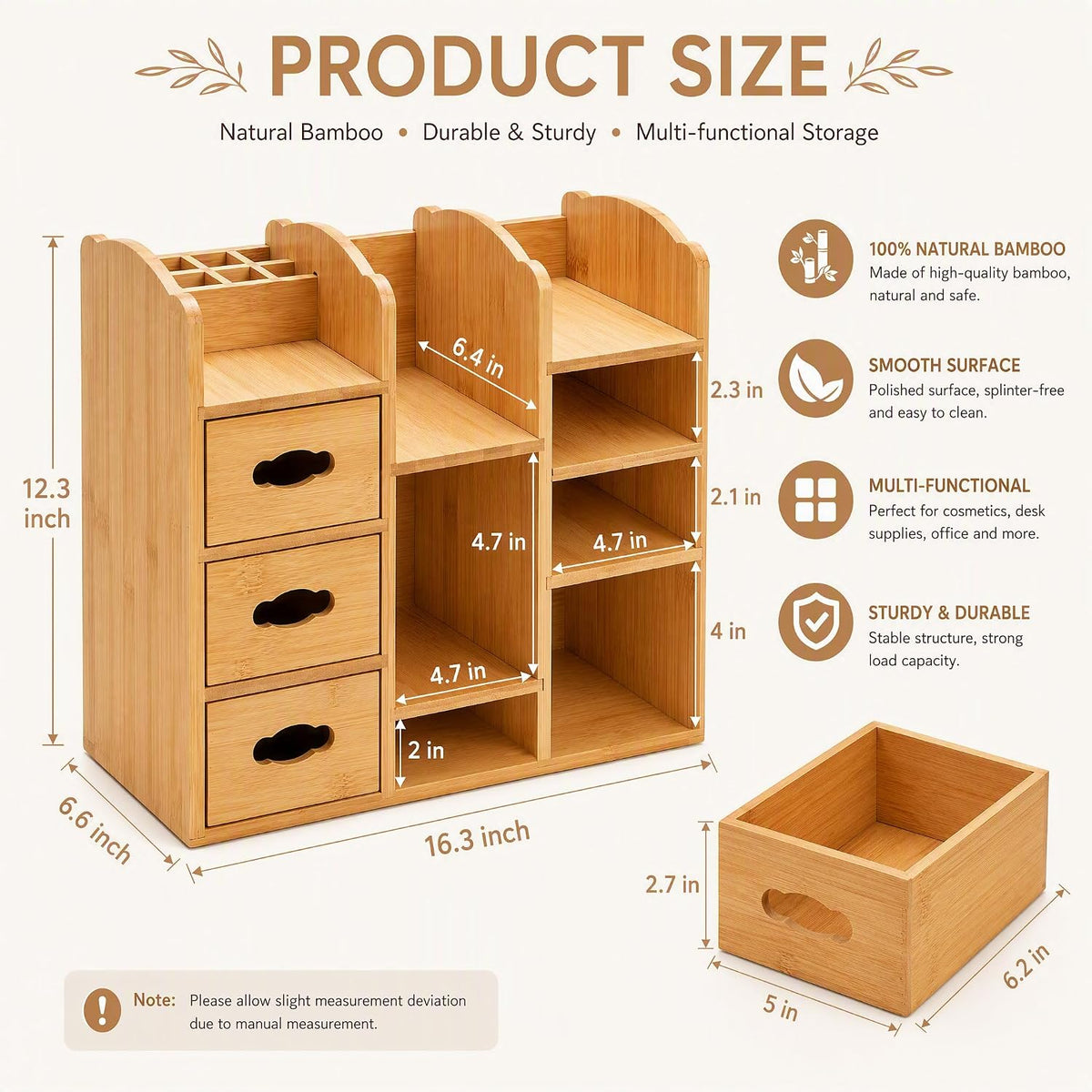 Coloch Bamboo Makeup Organizer with Drawers, Large Cosmetics Storage Shelf fo...