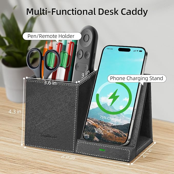 TopMade Wireless Charger with Pen Pencil Holder, Leather Mltifunctional Desk - Image 3