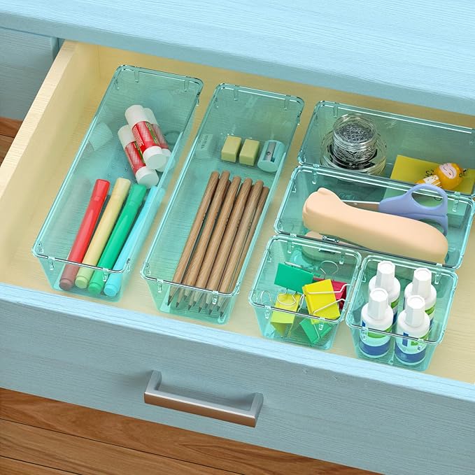 WOWBOX 6 Pack Clear Drawer Organizer Set, Acrylic Drawer Storage Trays - Image 6