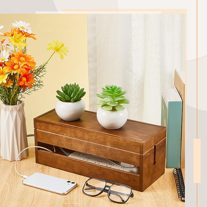 Hoteam 48 Pcs Wooden Cable Management Box Cable Organizer Box Set Power Strip - Image 3
