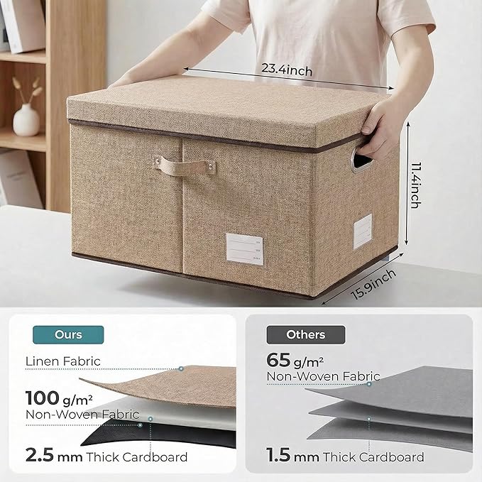 PRANDOM Storage Bins with Lids Jute Fabric Foldable Storage Boxes Organizer - Image 2