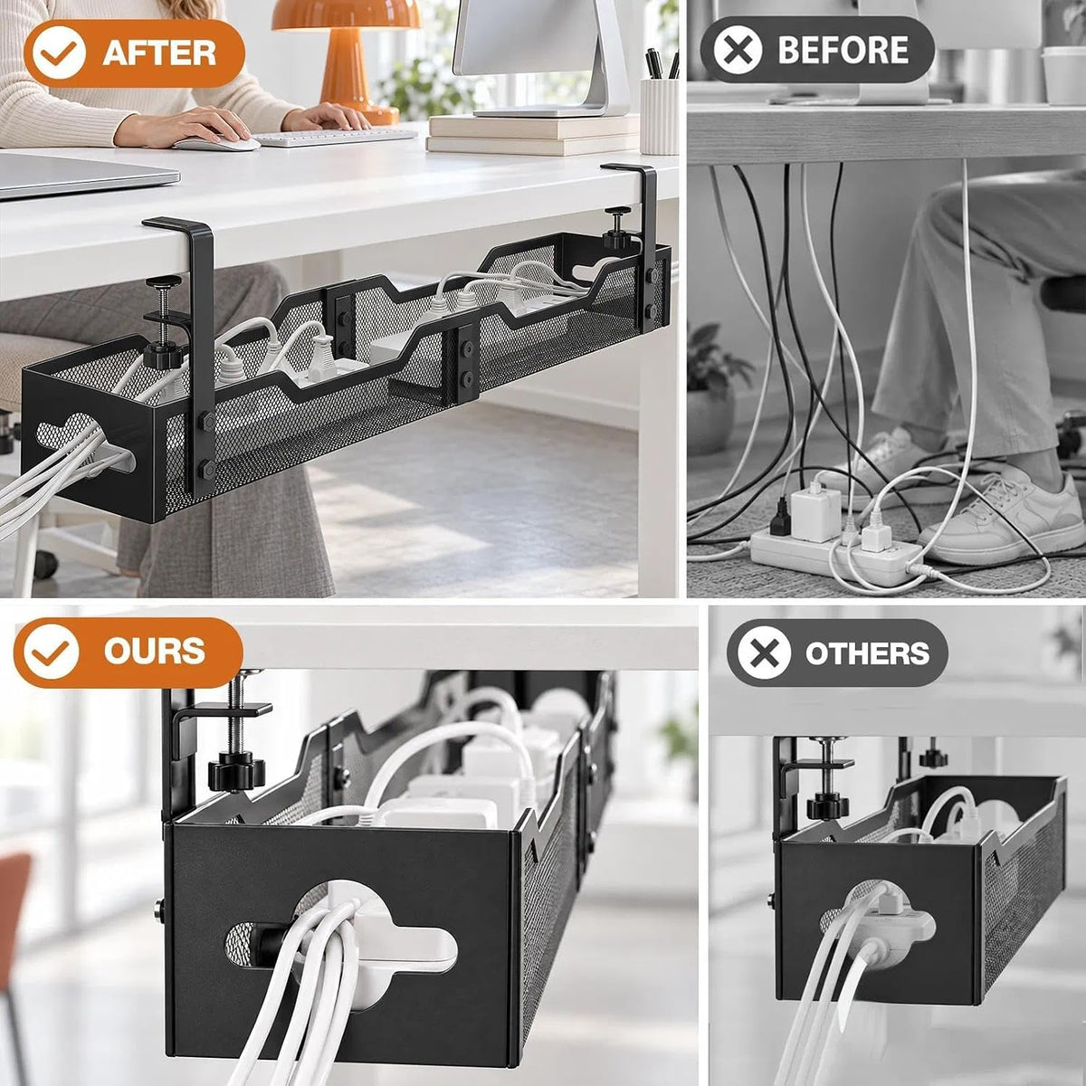 32" Under Desk Cable Management Tray, Quszmd Wire Organizer No Drill, Black