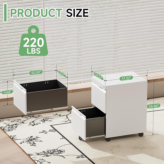 LONGLINK 2 Drawer Mobile File Cabinet - Image 3